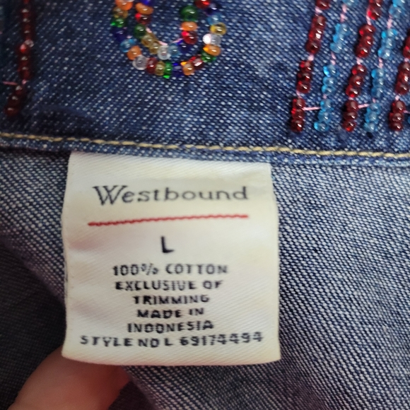 Westbound Denim Jacket with Beading Some Beads coming off Cotton Size Large - Picture 7 of 16